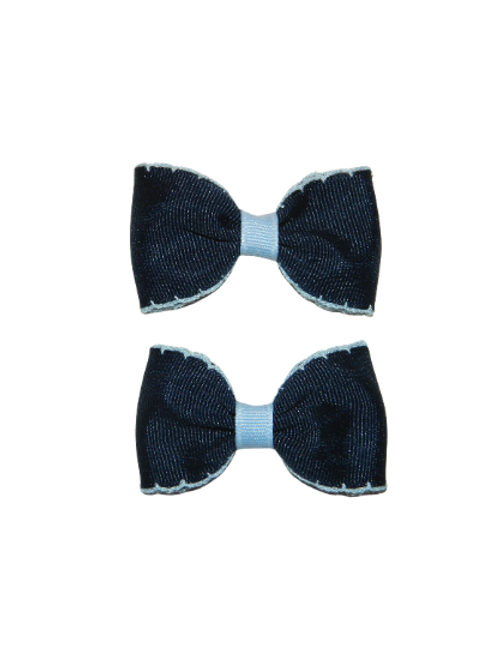 Navy & Light Blue Moonstitch Pigtail Bows