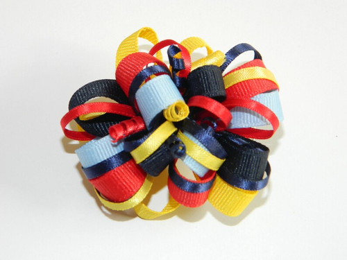 Navy, Lt Blue, Yellow & Red Loopy Hair Bow