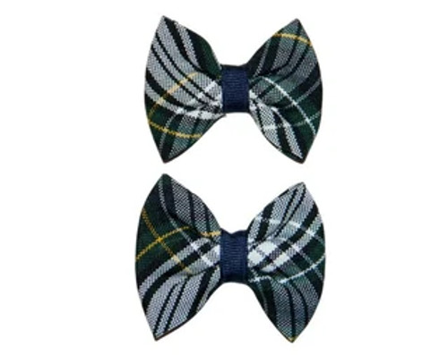 Forest, Navy, White & Yellow Plaid Pigtail Bow Set