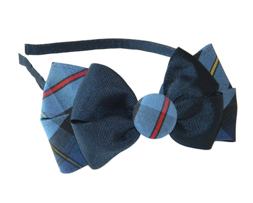 Navy, Red & Yellow Plaid Double Bow Headband