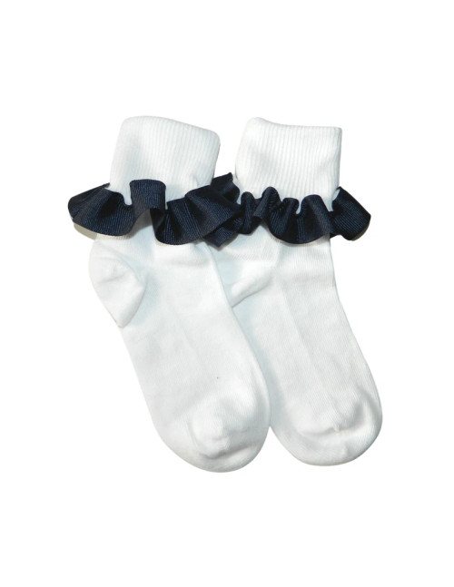 Lt Navy or Navy Ruffle White Ankle Socks