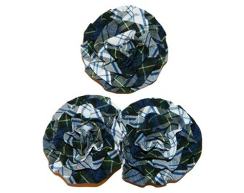 Navy, White &  Green Plaid Rosette Hair Clip