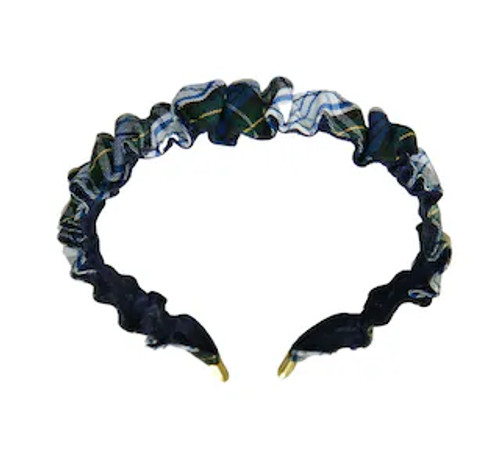 Navy, White & Green Plaid Ruffle Headband