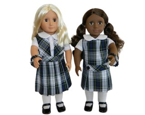 Navy, White & Green Plaid Doll Uniform Set