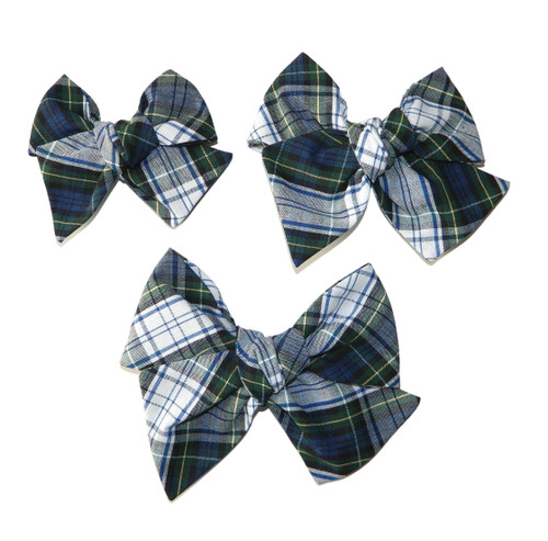 Navy, White & Green Plaid Butterfly Bow