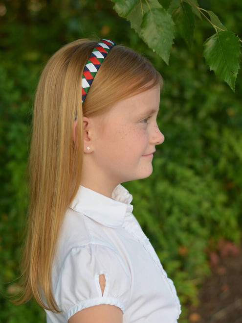 Navy, Green, Red & White Woven Headband