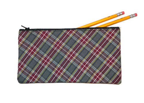 Burgundy, Gray & Yellow Plaid Pencil Case