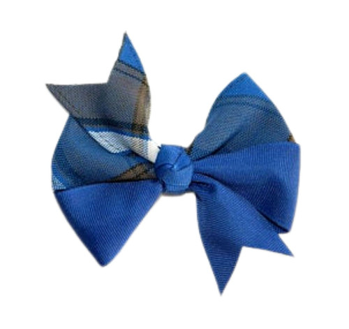 Blue & Gray Plaid Split Pinwheel Hair Bow