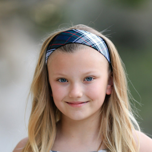 Gray, Navy & Gold Plaid Elastic Headband