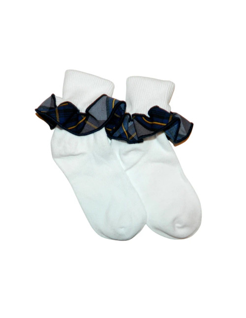 Gray, Navy and Gold Plaid Ruffle Ankle Socks