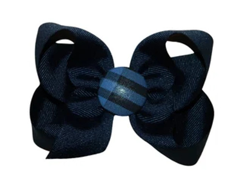 Navy & Blue Plaid 3D Button Hair Bow