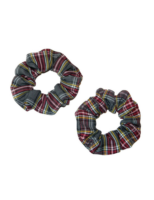 Burgundy, Gray & Yellow Plaid Pigtail Scrunchies