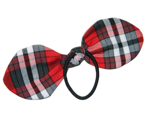 Red, White & Gray Plaid 69 Bow Hair Tie