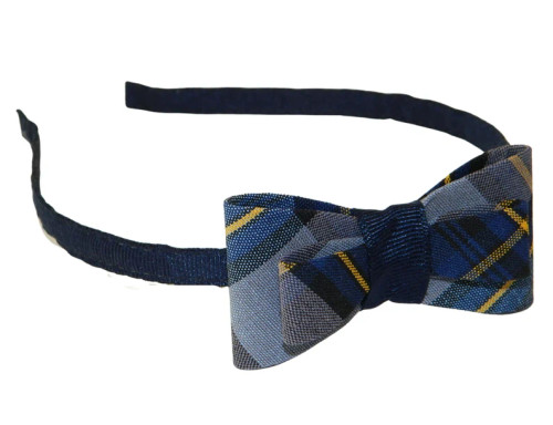 Gray, Navy & Gold Plaid 57 Tuxedo Bow Headband
