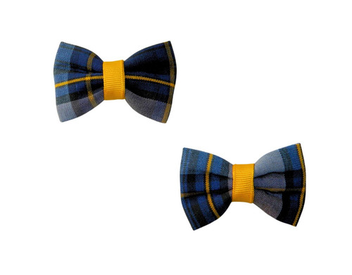 Gray, Navy & Gold Plaid 57 Pigtail Bows
