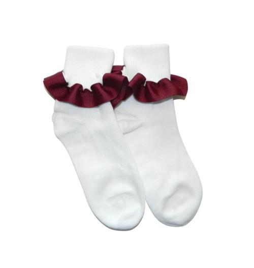 Burgundy Ruffle White Ankle Socks Burgundy Ruffle White Ankle Socks