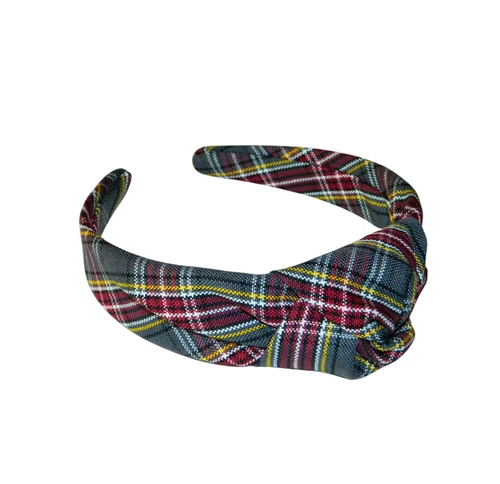 Burgundy, Gray & Gold Plaid 43 Top Knot Headband