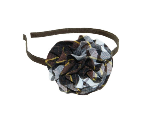 Brown, Black, Gold & White Plaid Rosette Headband