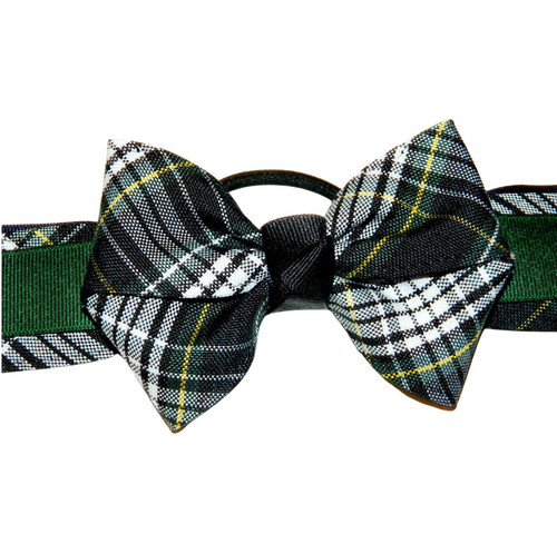 Forest, Navy, White & Yellow Plaid Bow Ponytail Holder