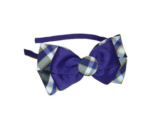 Purple, White & Black Plaid Double Bow Headband