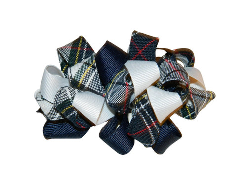 Navy, White & Red Plaid Loopy Hair Bow