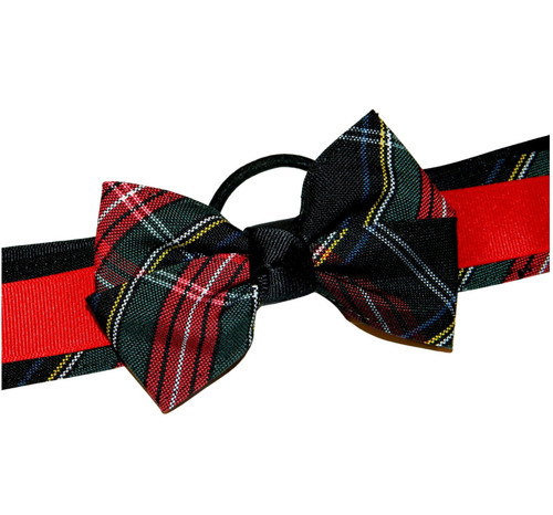 Black, Red & Hunter Green Plaid Bow Ponytail HolderHolder