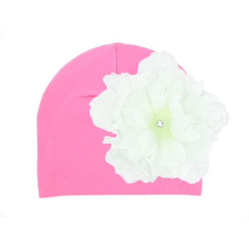 Candy Pink Cotton Hat With White Peony