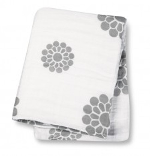 Grey Peonies Muslin Cotton Swaddling Blanket