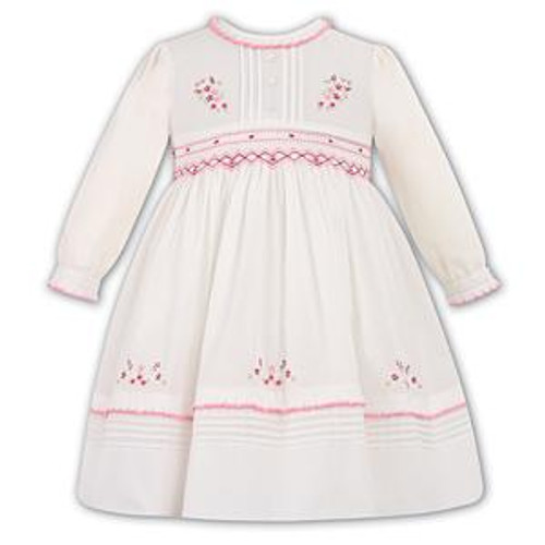 Long Sleeve Ivory Dress With Burgundy Embroidery