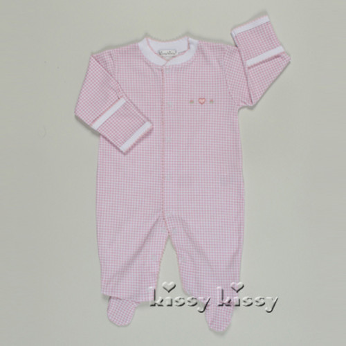 Pink Embroidered Gingham Footie