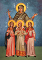 A traditional and beautiful icon of Saints Sophia, Faith, Hope and Love. (Blue)