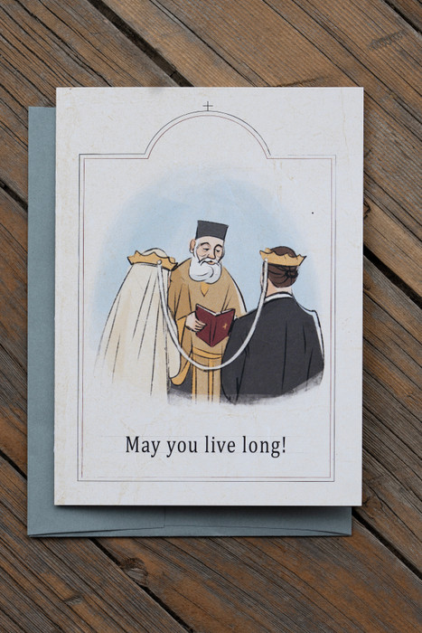The Little Orthodox Village "May You Live Long!" Marriage Greeting Card.