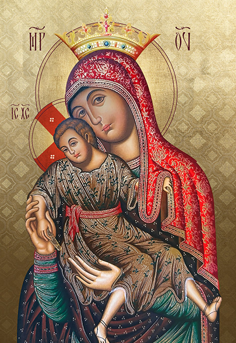 A traditional, modern rendition and beautiful icon of the Theotokos "The Merciful". A traditional, modern rendition and beautiful icon of the Theotokos "The Merciful".