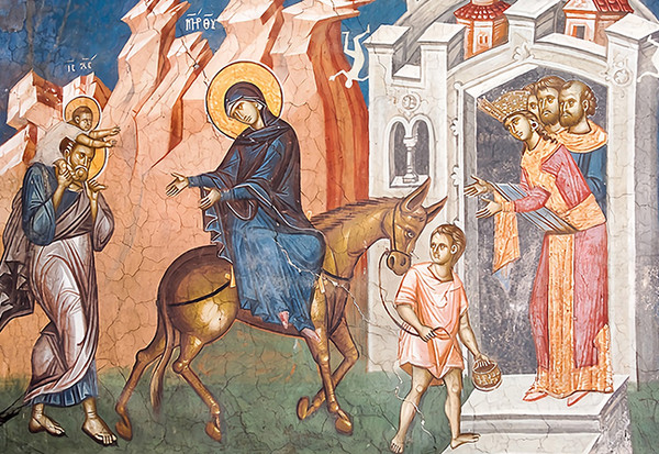 A traditional and beautiful icon of The Flight into Egypt from Decani Monastery.