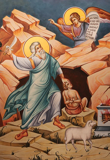 A traditional and beautiful icon of the Sacrifice of Abraham.