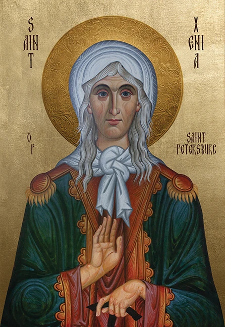 A traditional and beautiful icon of the Saint Xenia of Saint Petersburg.