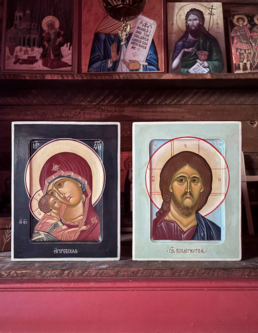 Original Hand Painted Icon Set of Christ and Theotokos Protectors of Cambodia