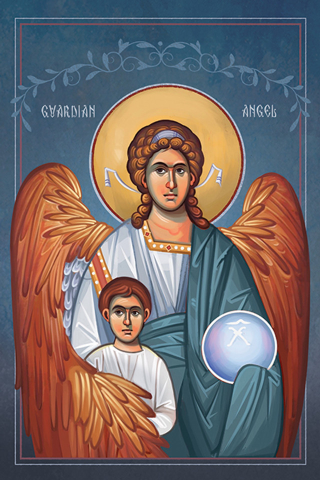 A traditional and beautiful icon of the Guardian Angel for boys.