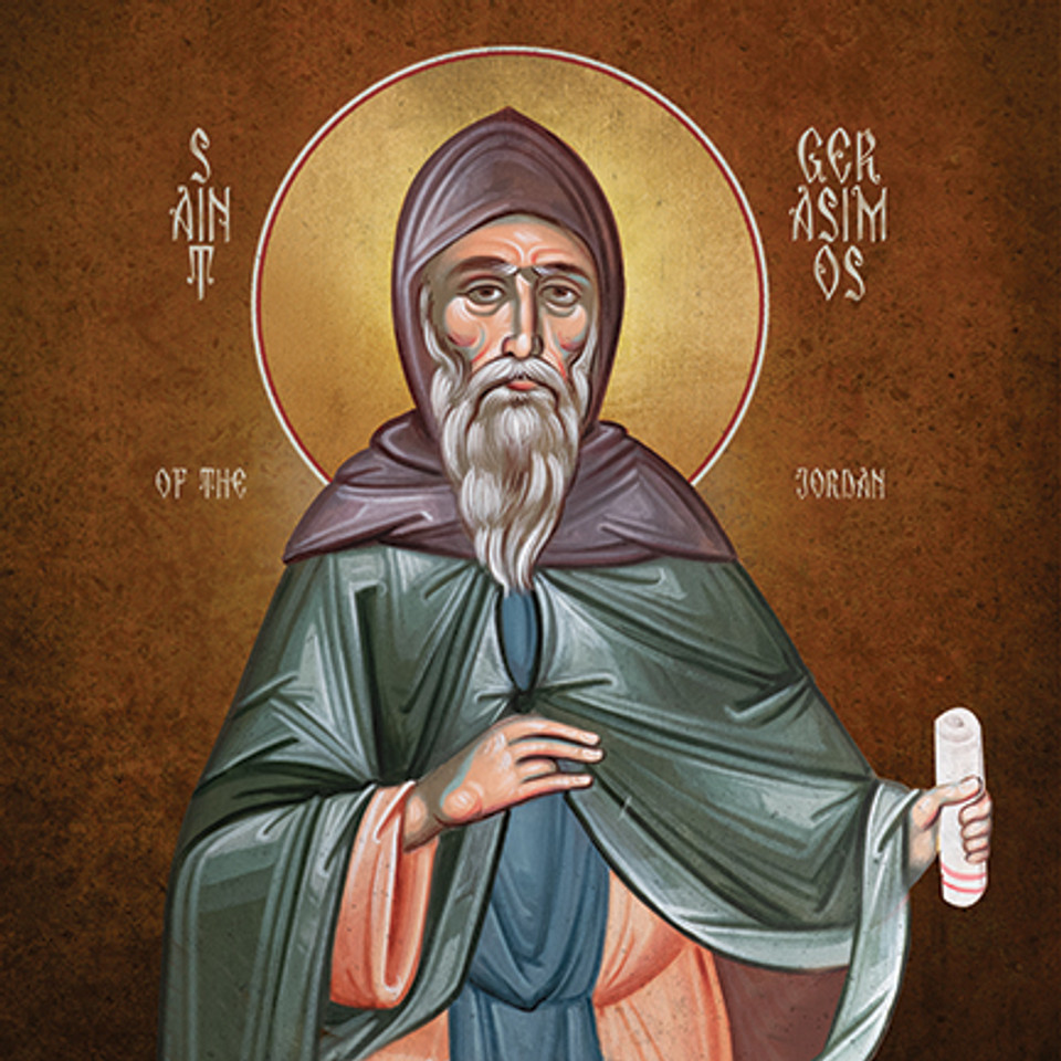 A traditional and beautiful icon of Saint Gerasimos of the Jordan.
