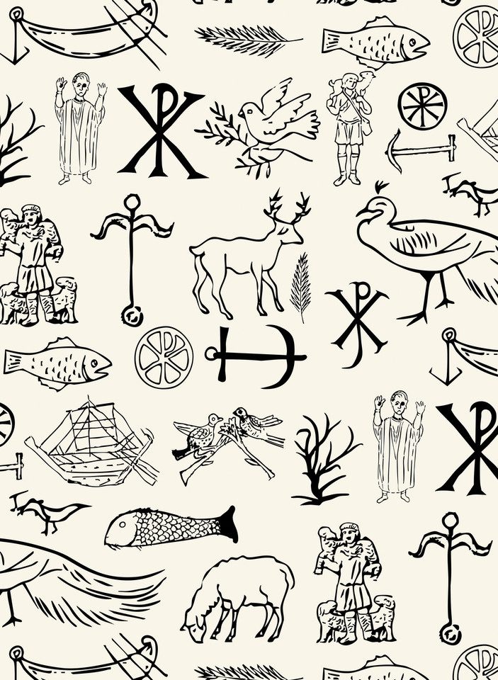 Early Christian Symbols - Wrapping Paper (Black and Cream)