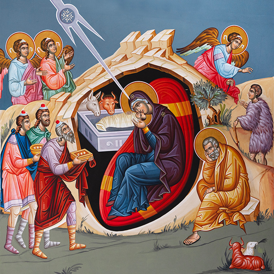 A traditional and beautiful icon of The Holy Nativity of Christ.