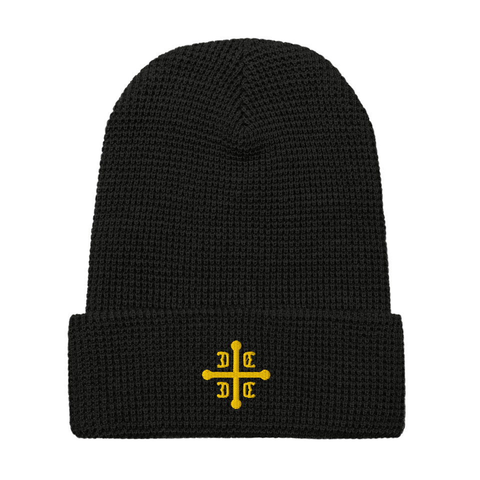 Serbian National (Unity) Cross - Black/Navy/Grey Beanies - Waffle beanie