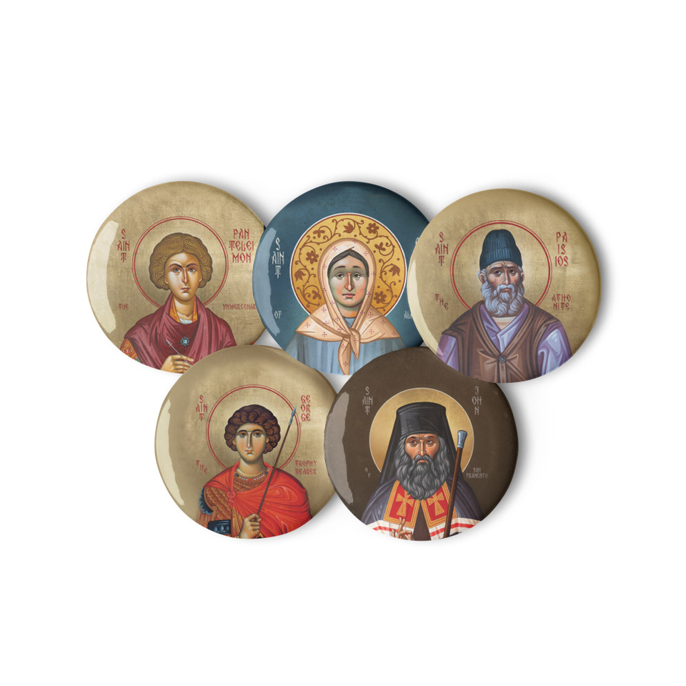 Set of 5 Orthodox Icon Pin Buttons (2) - PINS002