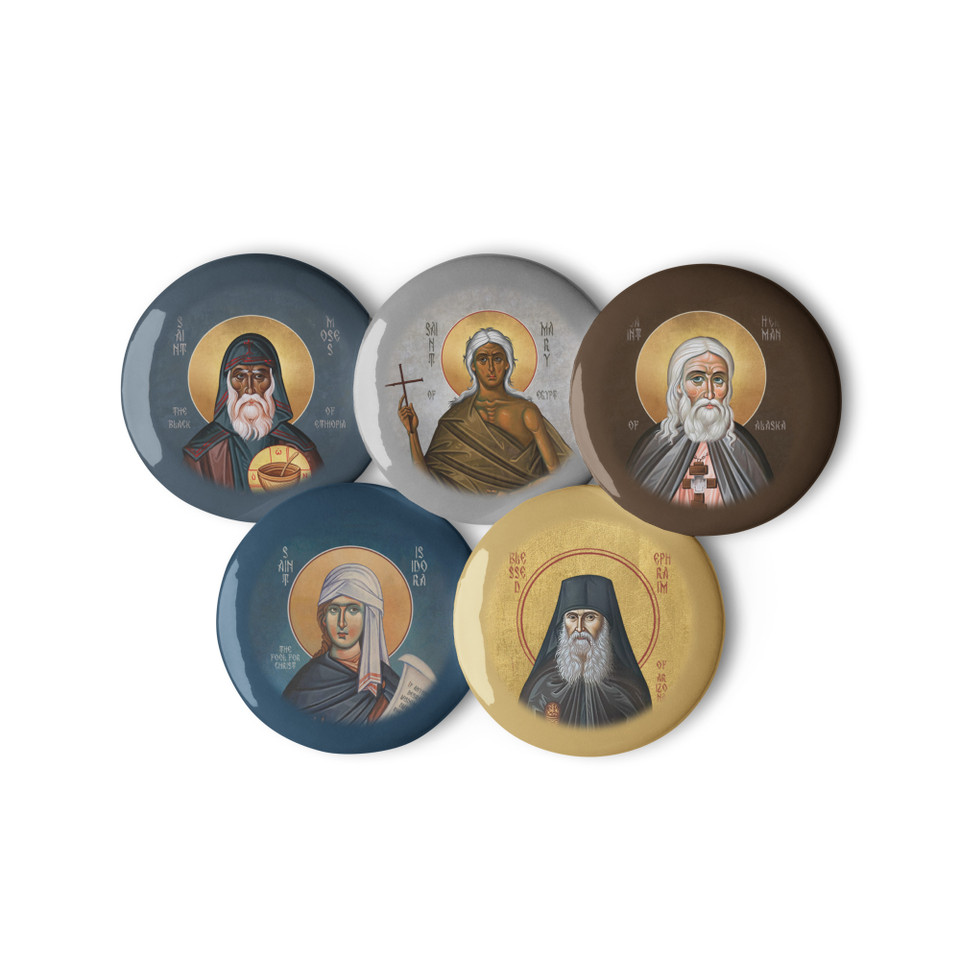 Set of 5 Orthodox Icon Pin Buttons (3) - PINS003