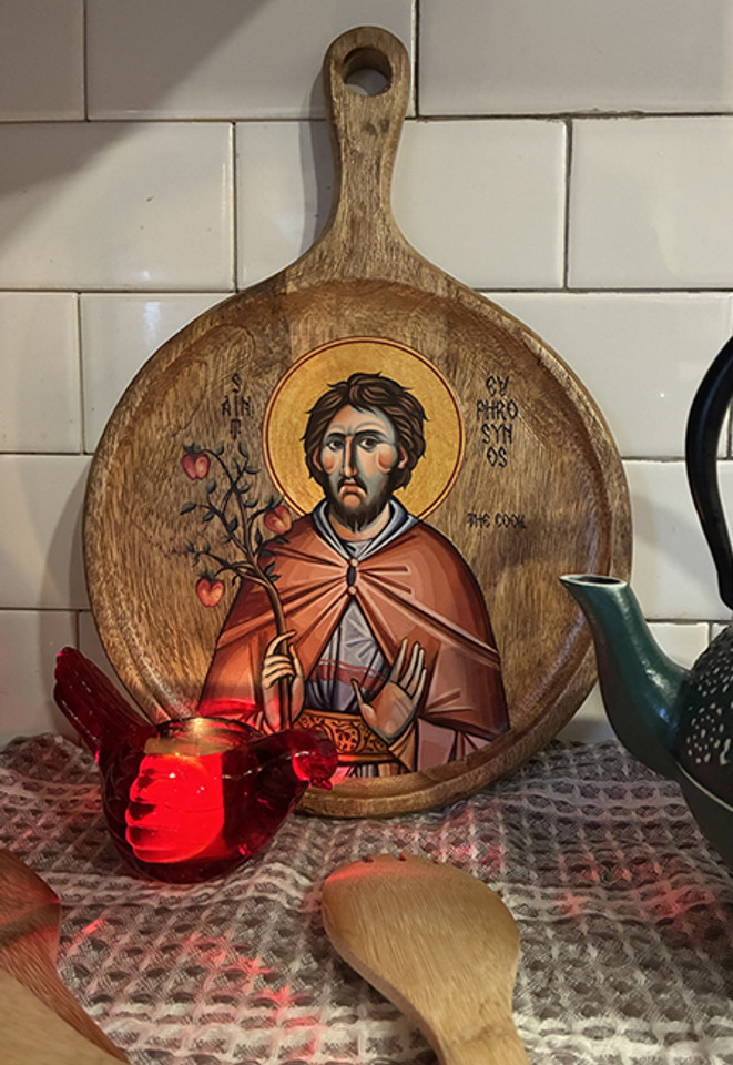 Saint Euphrosynos the Cook Icon Cutting Board for your home or parish kitchen