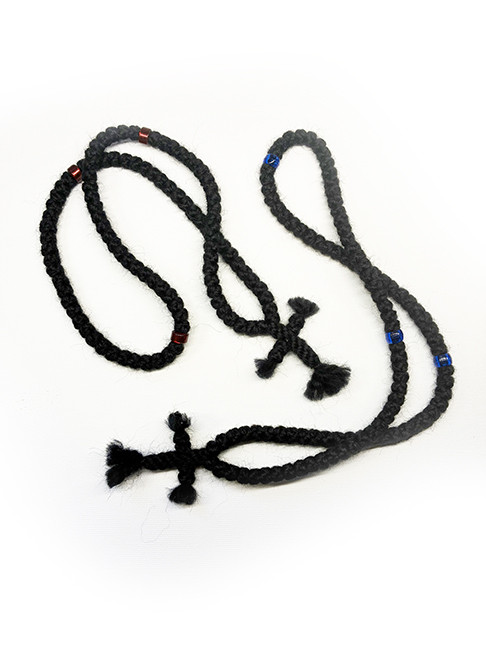 100-Knot Black Wool Greek Prayer Rope with Large Cross