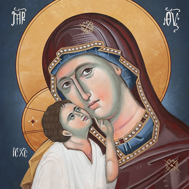 Icon of the Theotokos and Christ - Bust - 21st c. (Sweetly Kissing)