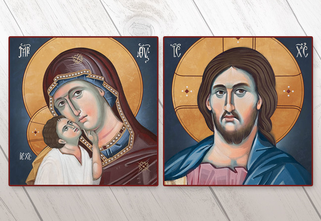 Icon Set of Christ and Panagia (Sweetly Kissing) - Bust -21st c. - SETCP001
