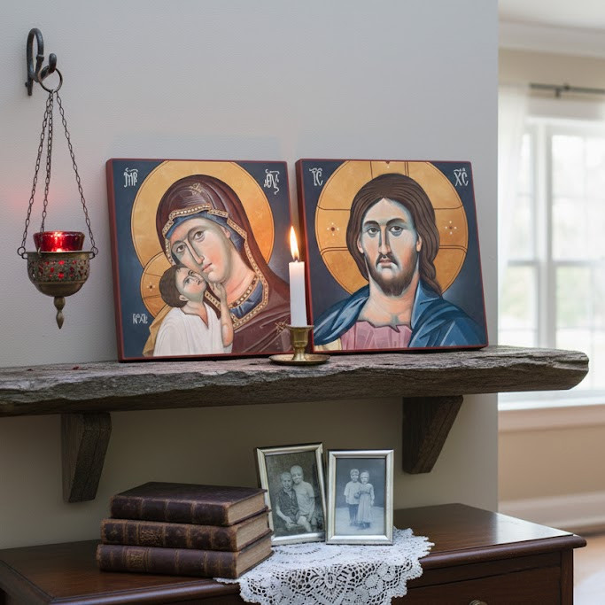 Icon of the Theotokos and Christ - Bust - 21st c. (Sweetly Kissing)