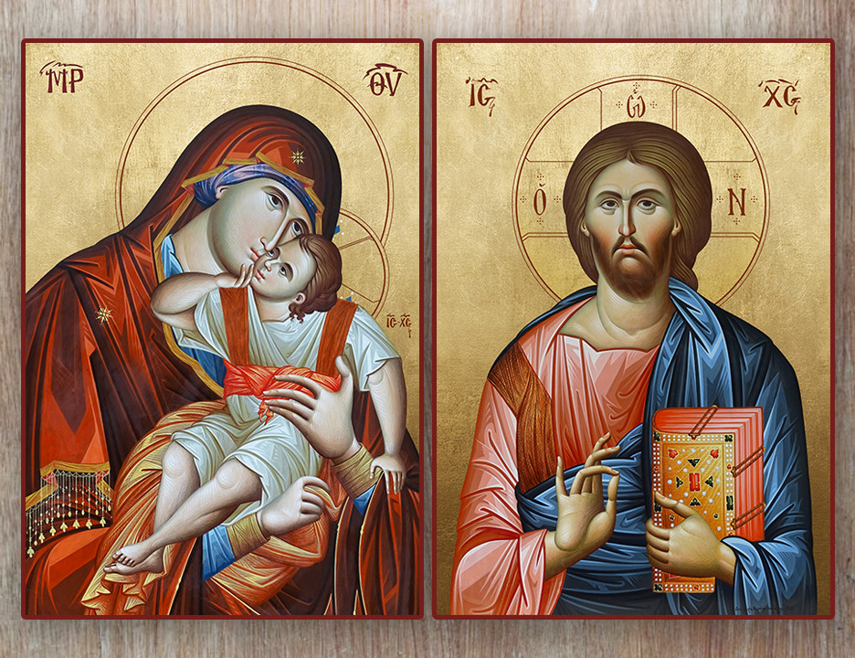 Icon Set of Christ and Theotokos (Kyriakos Kosova)